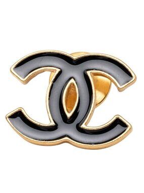 Chanel CC Logo Brooch Pin Gold Black Plated